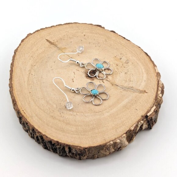 Navajo Floral Wire Turquoise‎ Dangling Earrings Native American Jewelry** - Picture 11 of 11